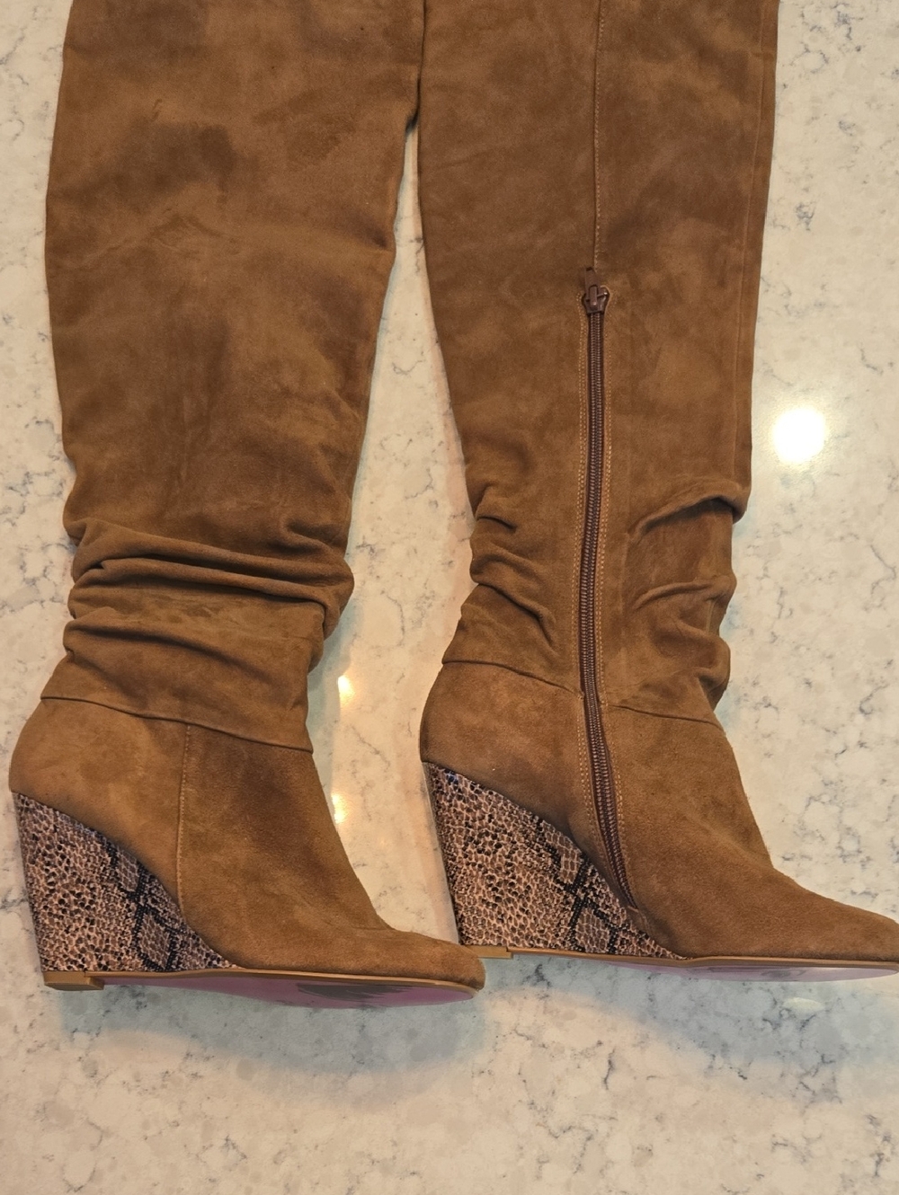 RARE Y2K Barbie x Town Shoes 50th Anniversary Suede Snakeskin Wedge Boots 6.5 - Picture 6 of 11